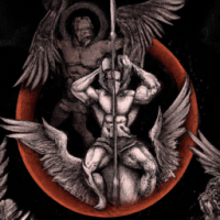 Warrior angel killing demons in hell realistic tattoo designs