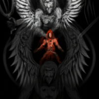 Warrior angel killing demons in hell realistic tattoo designs