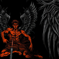 Warrior angel killing demons in hell realistic tattoo designs